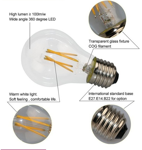 S14 Type Filament LED Bulb 2W 4W E26 E27 B22 High Brightness CE Approval