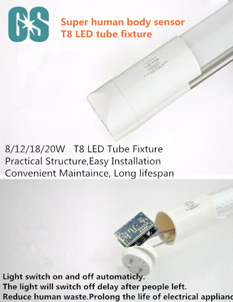 1200mm T8 Led Tube Lights Fixture For Corridor , Human Body Sensor Technology