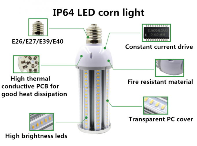 IP64 E27 Outdoor LED Corn Bulb 50-150W SMD LED Bulbs 85-265V AC 110lm/w For Garden And Street